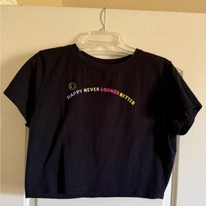 Zumba Fitness Black Crop Top with Multicolor Smiley Text